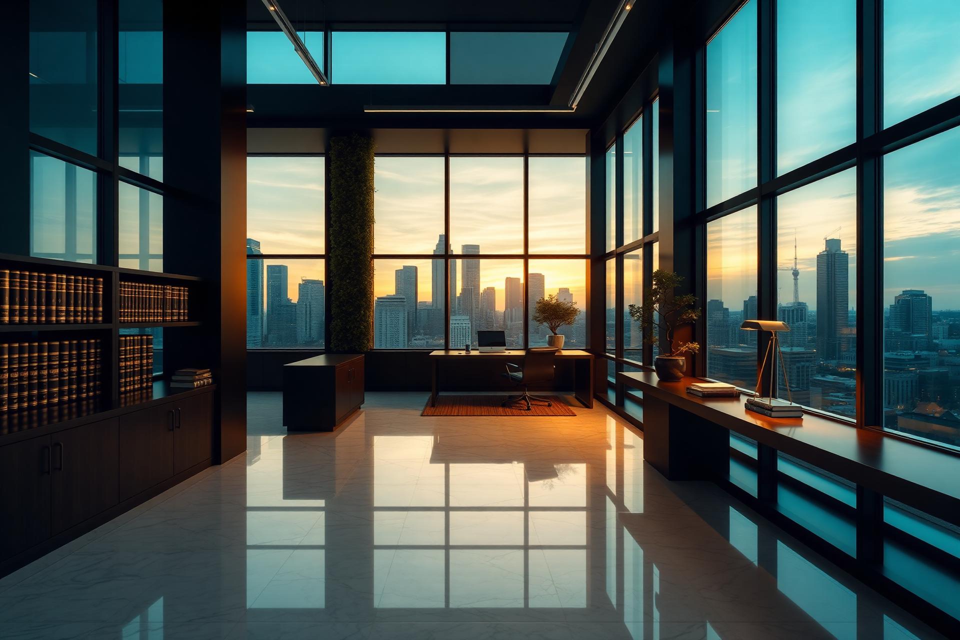 Concinnity Legal - modern law office at dusk overlooking a sustainable skyline